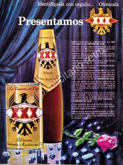 CARTEL ANTIGUO ORIGINAL DE CERVEZA XXX 1960s CERVECERIA MOCTEZUMA /6