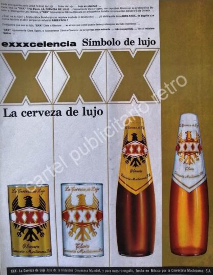 CARTEL ANTIGUO ORIGINAL DE CERVEZA XXX 1960s CERVECERIA MOCTEZUMA /4