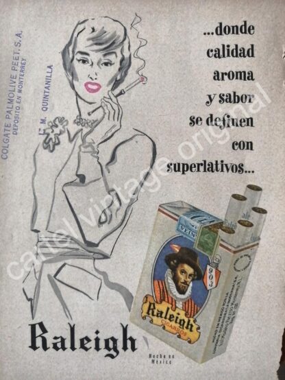 CARTEL ANTIGUO ORIGINAL DE SET DE 5 AFICHES CIGARROS RALEIGH 1950s - Imagen 4