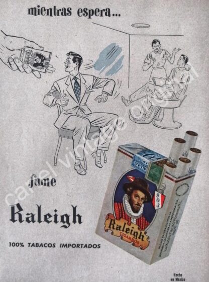 CARTEL ANTIGUO ORIGINAL DE SET DE 5 AFICHES CIGARROS RALEIGH 1950s - Imagen 3