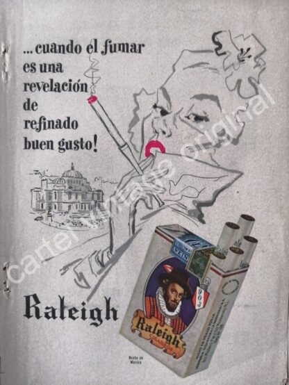 CARTEL ANTIGUO ORIGINAL DE SET DE 5 AFICHES CIGARROS RALEIGH 1950s - Imagen 2