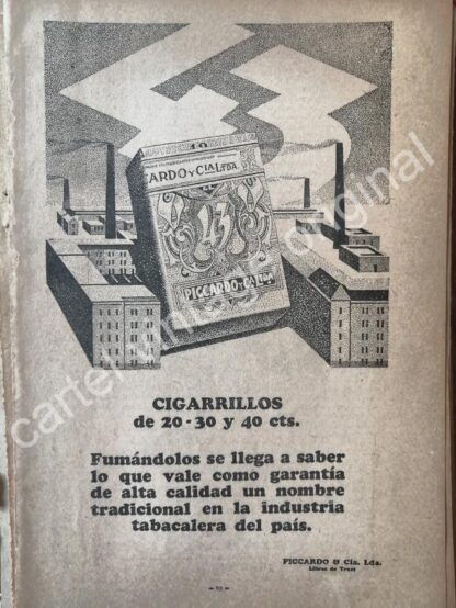 CARTEL ANTIGUO ORIGINAL DE CIGARROS 43. PICCARDO & CIA. 1929 /10