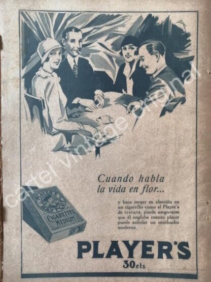 CARTEL ANTIGUO ORIGINAL DE CIGARROS PLAYERS No. 4. VIRGINIA. 1931 / RARO 3