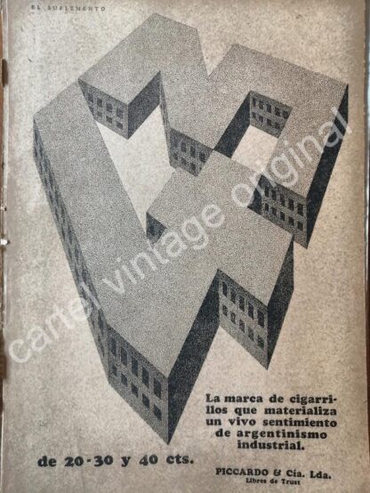 CARTEL ANTIGUO ORIGINAL DE CIGARROS 43. PICCARDO & CIA. 1927 /9