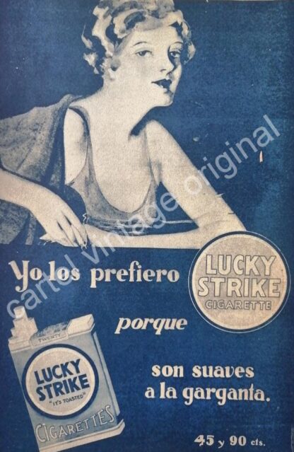 CARTEL ANTIGUO ORIGINAL DE CIGARROS LUCKY STRIKE 1930