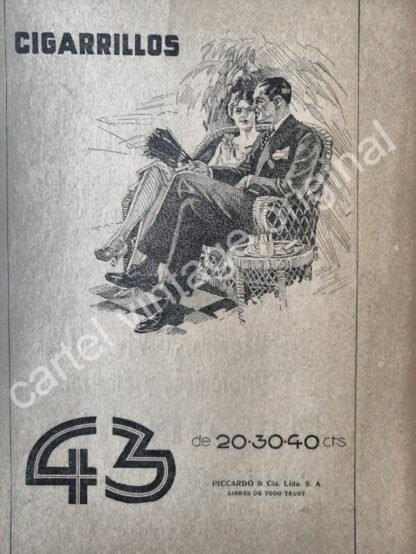 CARTEL ANTIGUO ORIGINAL DE CIGARROS 43. PICCARDO & CIA. 1927 /8