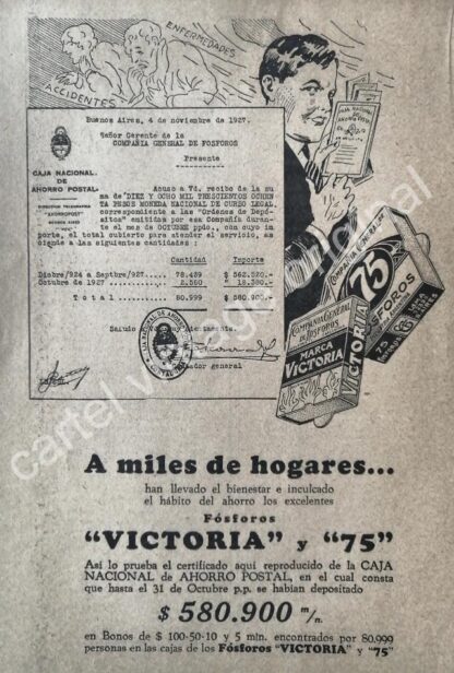 CARTEL ANTIGUO ORIGINAL DE FOSFOROS VITORIA, AÑOS 20s /RARO