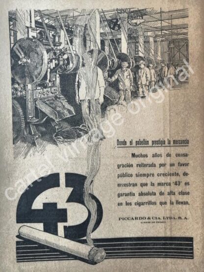 CARTEL ANTIGUO ORIGINAL DE CIGARROS 43. PICCARDO & CIA. 1927 /5