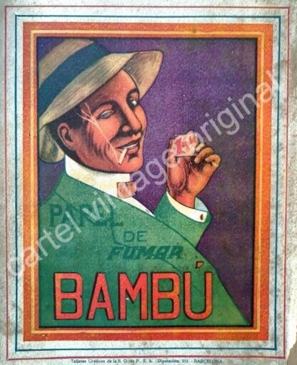 CARTEL ANTIGUO ORIGINAL DE PAPEL PARA TABACO. BAMBU 1930s / MUY RARO