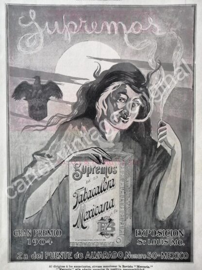 CARTEL ANTIGUO ORIGINAL DE CIGARROS SUPREMOS. TABACALERA MEXICANA 1912 / MUY RARO