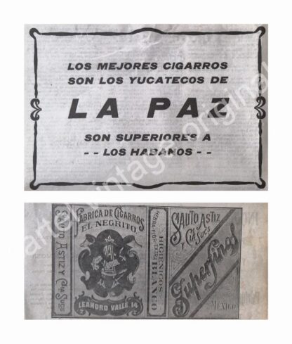 CARTEL ANTIGUO ORIGINAL DE SET DE 2. CIGARROS NEGRITOS & LA PAZ 1912 / RARO