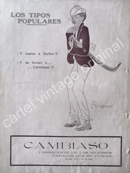 CARTEL ANTIGUO ORIGINAL DE CIGARROS CAMBIASO 1920 DIBUJO DE BIENVENIDO GIMBERNARD / MUY RARO