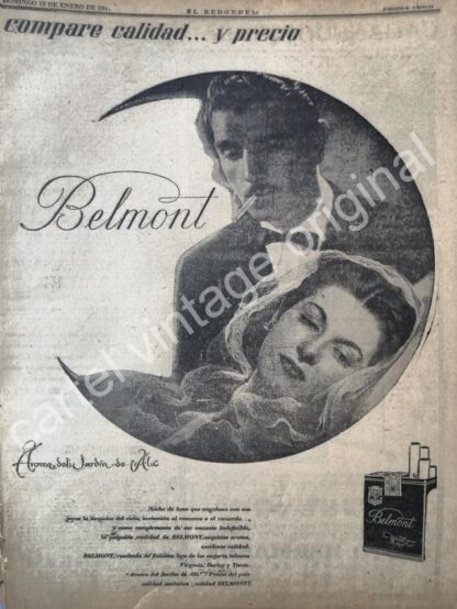 CARTEL ANTIGUO ORIGINAL DE CIGARROS BELMONT 1947 JARDIN DE ALA /9