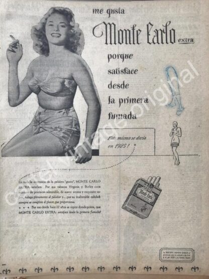 CARTEL ANTIGUO ORIGINAL DE CIGARROS MONTECARLO 1947 /7