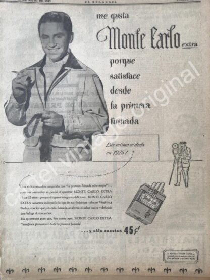 CARTEL ANTIGUO ORIGINAL DE CIGARROS MONTECARLO 1947 /6