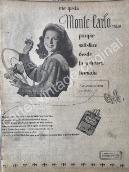 CARTEL ANTIGUO ORIGINAL DE CIGARROS MONTECARLO 1947 /5