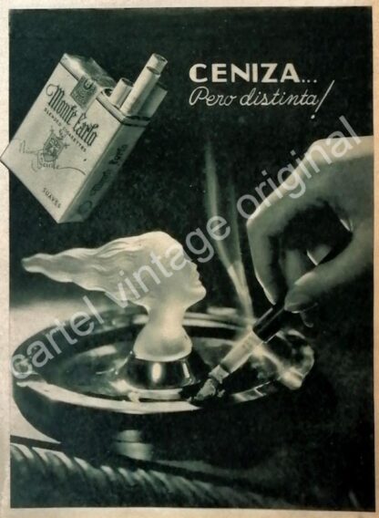 CARTEL ANTIGUO ORIGINAL DE CIGARROS MONTECARLO 1930s CENIZA