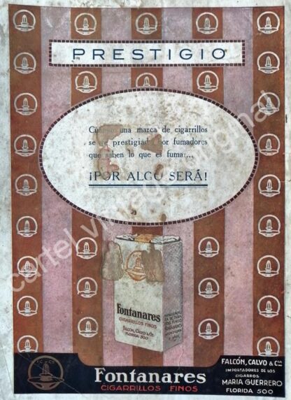 CARTEL ANTIGUO ORIGINAL DE CIGARROS FONTANARES 1930s / MUY RARO