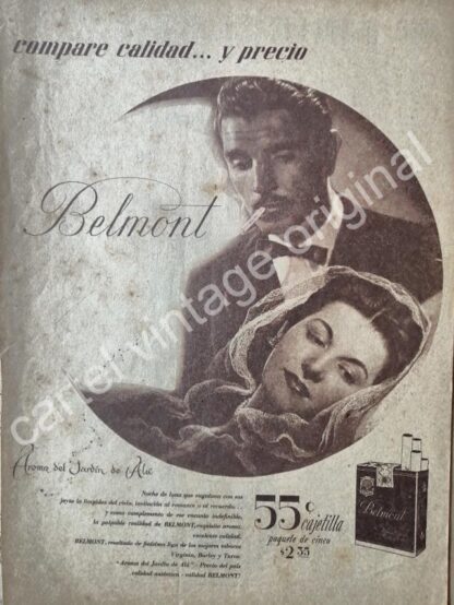 CARTEL ANTIGUO ORIGINAL DE CIGARROS BELMONT 1941 AROMA