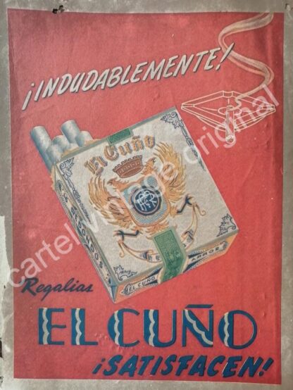 CARTEL ANTIGUO ORIGINAL DE CIGARROS EL CUÑO 1940s / MUY RARO