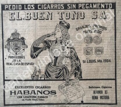 CARTEL ANTIGUO ORIGINAL DE CIGARROS HABANERO DE EL BUEN TONO 1913 / MUY RARO