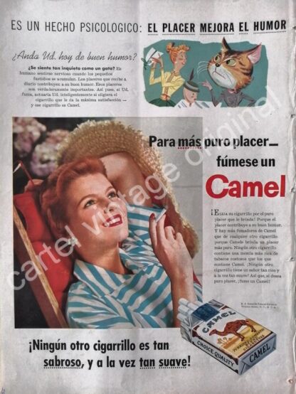 CARTEL ANTIGUO ORIGINAL DE CIGARROS CAMEL 1955 /12 EL PLACER MEJROA EL HUMOR