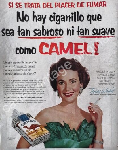 CARTEL ANTIGUO ORIGINAL DE TERESA WHRIGHT Y CIGARROS CAMEL 1954 FEP