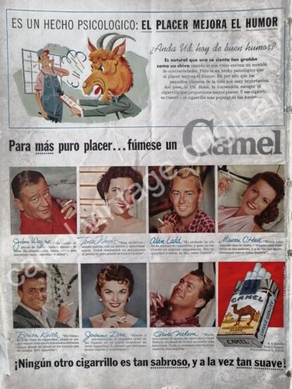 CARTEL ANTIGUO ORIGINAL DE CIGARROS CAMEL Y ESTRELLAS DE CINE 1950s /FEP