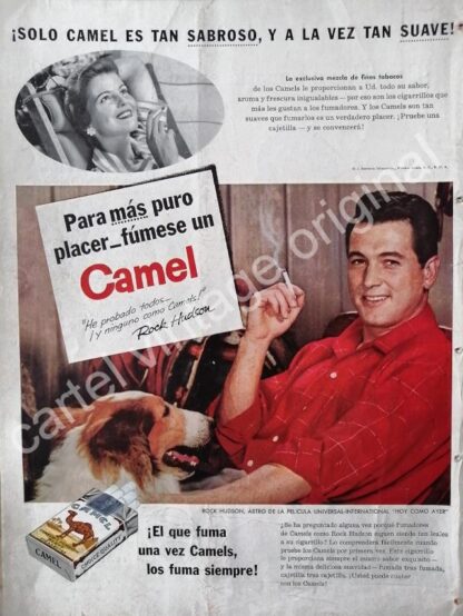 CARTEL ANTIGUO ORIGINAL DE CIGARROS CAMEL CON ROCK HUDSON 1956 FEP