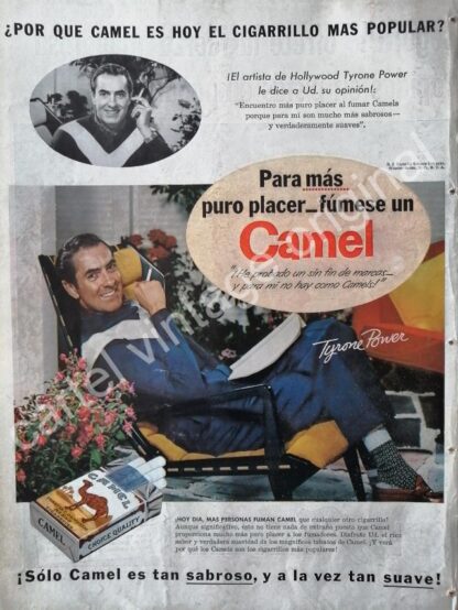 CARTEL ANTIGUO ORIGINAL DE CIGARROS CAMEL CON TYRON POWER 1956 FEP