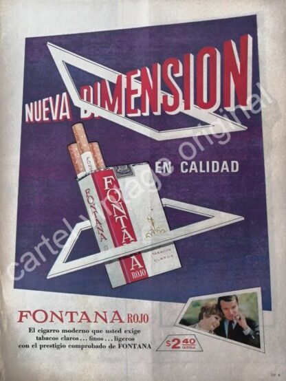 CARTEL ANTIGUO ORIGINAL DE CIGARROS FONTANA ROJOS 1967 / RARO