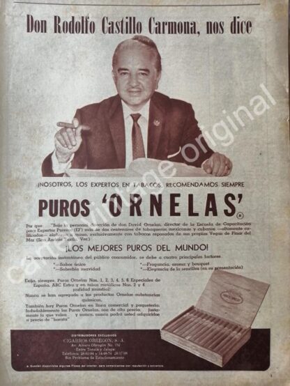 CARTEL ANTIGUO ORIGINAL DE PUROS ORNELAS 1960s CIGARROS OBREGON /4