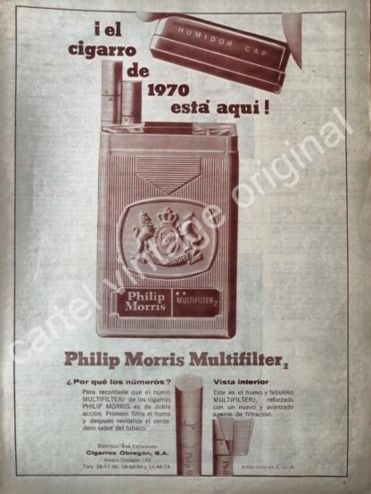 CARTEL ANTIGUO ORIGINAL DE CIGARROS PHILIP MORRIS 1950s