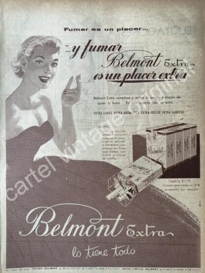 CARTEL ANTIGUO ORIGINAL DE CIGARROS BELMONT EXTRA 1950s /5