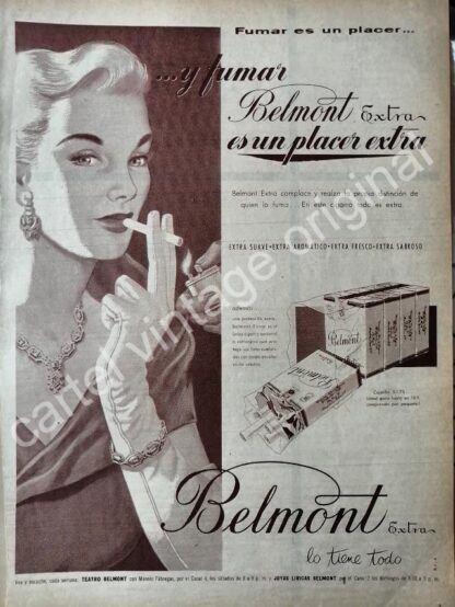 CARTEL ANTIGUO ORIGINAL DE CIGARROS BELMONT EXTRA 1950s /4