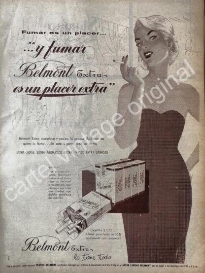 CARTEL ANTIGUO ORIGINAL DE CIGARROS BALMONT EXTRA 1950s /3