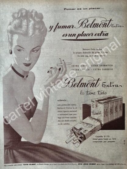 CARTEL ANTIGUO ORIGINAL DE CIGARROS BALMONT EXTRA 1950s /2