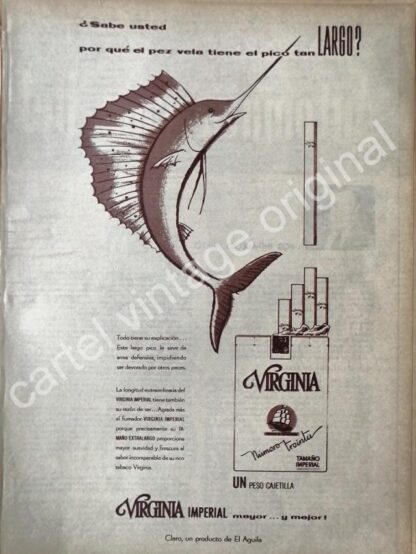 CARTEL ANTIGUO ORIGINAL DE CIGARROS VIRGINIA No. 30 1950s / RARO