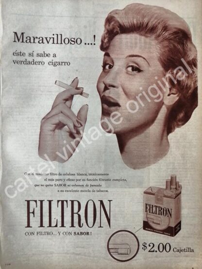 CARTEL ANTIGUO ORIGINAL DE CIGARROS FILTRON 1956 /4