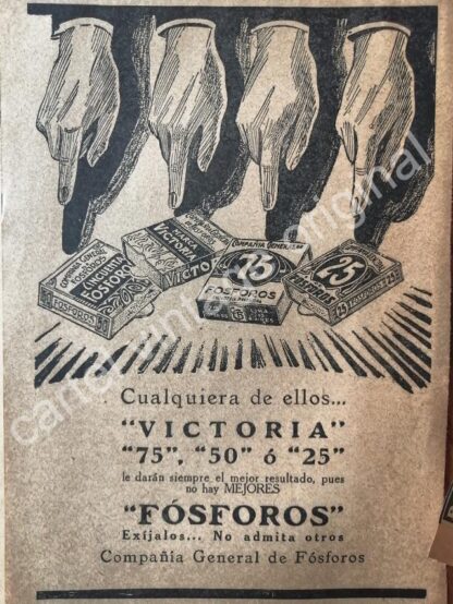 CARTEL ANTIGUO ORIGINAL DE 3 AFICHES DE FOSFOROS 1927 - Imagen 2