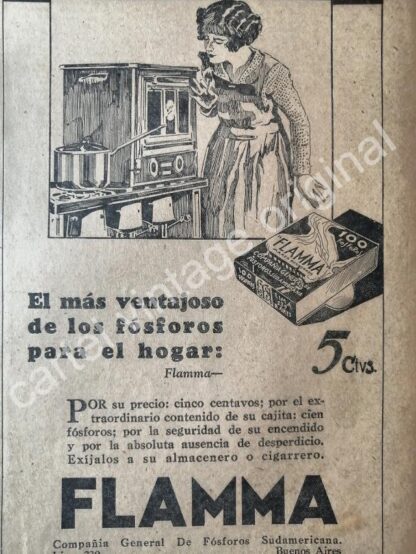 CARTEL ANTIGUO ORIGINAL DE 2 AFICHES FOSFOROS VICTORIA Y FLAMMA 1927 - Imagen 3