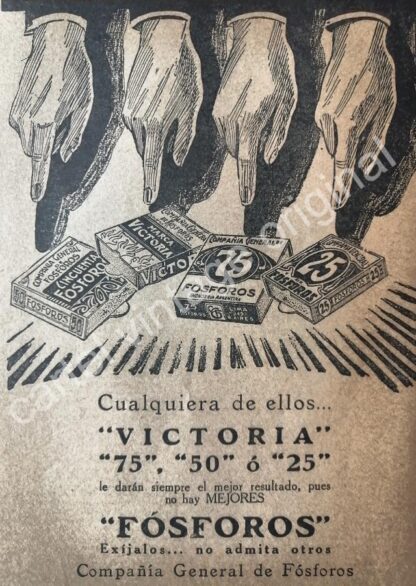 CARTEL ANTIGUO ORIGINAL DE 2 AFICHES FOSFOROS VICTORIA Y FLAMMA 1927 - Imagen 2