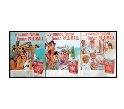 CARTEL ANTIGUO ORIGINAL DE SET DE 3 AFICHES CIGARROS PALL MALL 1964 /T227