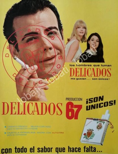 CARTEL ANTIGUO ORIGINAL DE CIGARROS DELICADOS OVALADOS 1967 / MUY RARO