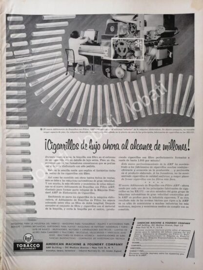 CARTEL ANTIGUO ORIGINAL DE MAQUINA PARA HACER CIGARROS AMERICAN MACHINES 1957 /raro