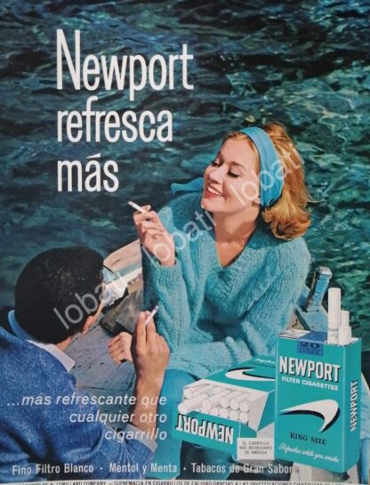 CARTEL ANTIGUO ORIGINAL DE AFICHE DE CIGARROS NEWPORT MENTHOL 1960s