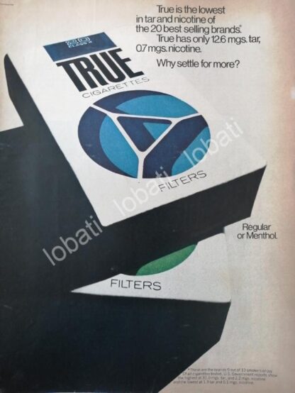 CARTEL ANTIGUO ORIGINAL DE CIGARROS TRUE FILTERS 1970s /3