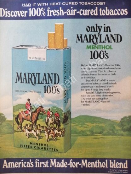 CARTEL ANTIGUO ORIGINAL DE CIGARROS MARYLAND 100s 1971