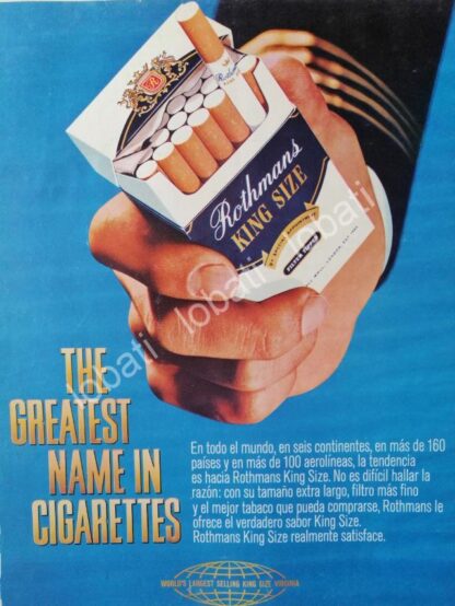 CARTEL ANTIGUO ORIGINAL DE CIGARROS ROTHMANS KING SIZE 1968