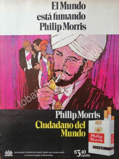 CARTEL ANTIGUO ORIGINAL DE CIGARROS PHILIP MORRIS 1969 CIUDADANO DEL MUNDO /2